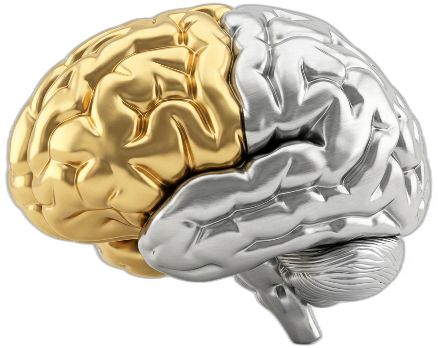 A brain, half gold and half silver — the BallotCampaign intelligence engine